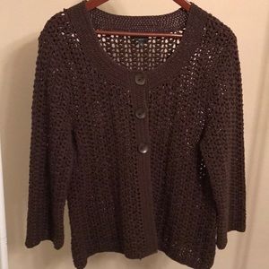 Talbots Hand Knit Brown Loose Weave Cardigan - LG